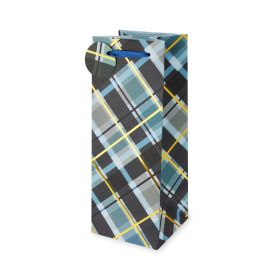 Blue & Gold Plaid Liquor Bottle Bag by Cakewalk