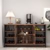 Wine Bar Cabinet for Liquor and Glasses, Rustic Wood Wine Bar Cabinet with Storage , Multifunctional Floor Wine Cabinet for Living Room(55 Inch, Golde