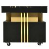 ON-TREND Contemporary Coffee Table with Faux Marble Top, Rectangle Cocktail Table with Caster Wheels, Moderate Luxury Center Table with Gold Metal Bar