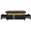 ON-TREND Contemporary Coffee Table with Faux Marble Top, Rectangle Cocktail Table with Caster Wheels, Moderate Luxury Center Table with Gold Metal Bar