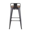 Oregon Industrial Low Back Barstool in Black Metal and Wood-Pressed Grain Bamboo by LumiSource - Set of 2