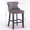 Contemporary Velvet Upholstered Wing-Back Barstools with Button Tufted Decoration and Wooden Legs, and Chrome Nailhead Trim, Leisure Style Bar Chairs,