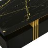 ON-TREND Contemporary Coffee Table with Faux Marble Top, Rectangle Cocktail Table with Caster Wheels, Moderate Luxury Center Table with Gold Metal Bar