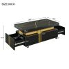 ON-TREND Contemporary Coffee Table with Faux Marble Top, Rectangle Cocktail Table with Caster Wheels, Moderate Luxury Center Table with Gold Metal Bar