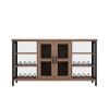 Wine Bar Cabinet for Liquor and Glasses, Rustic Wood Wine Bar Cabinet with Storage , Multifunctional Floor Wine Cabinet for Living Room(55 Inch, Golde