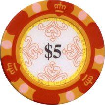 25pc 13.5g Monte Carlo Clay Poker Chips (9 colors)-Red ($5)