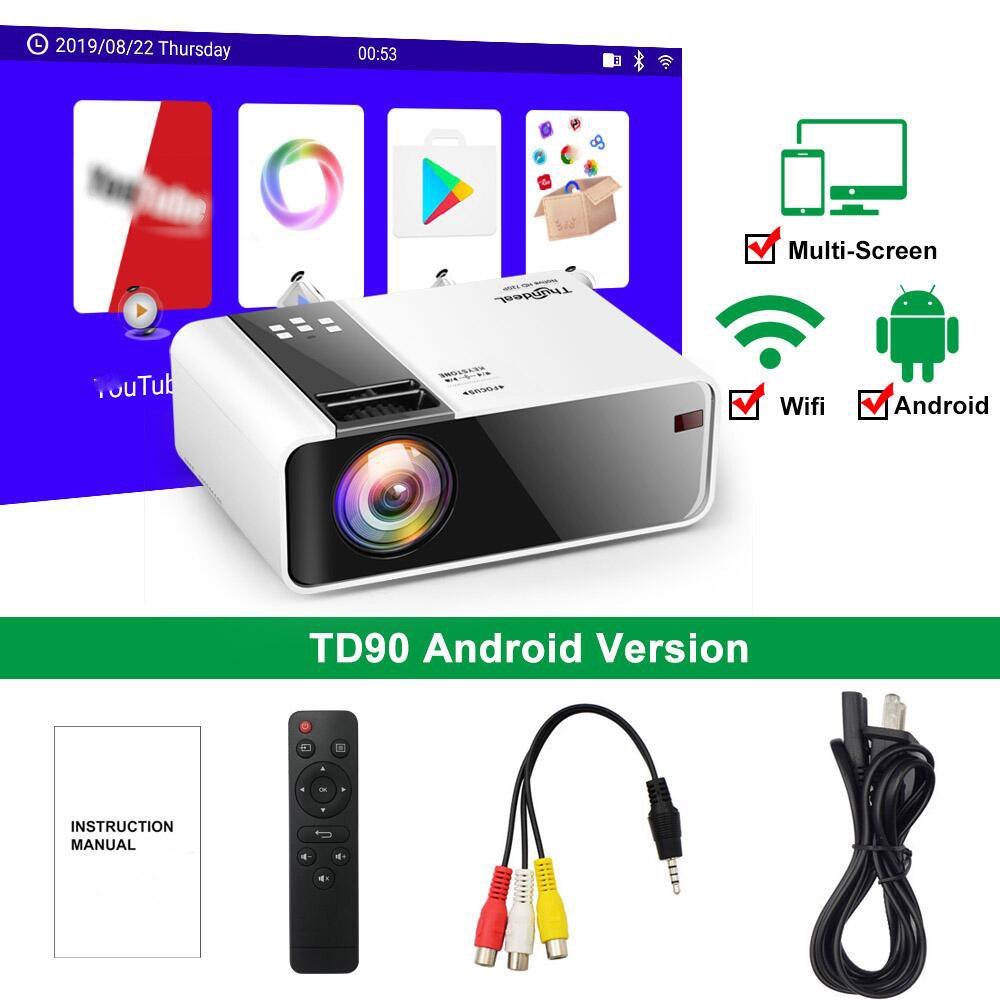 HD Mini Projector TD90 Native 1280 x 720P LED Android WiFi Projector Video Home Cinema 3D Smart Movie Game Proyector HD Mini Projector TD90 Native 1280 x 720P LED Android WiFi Projector Video Home Cinema 3D Smart Movie Game Proyector
