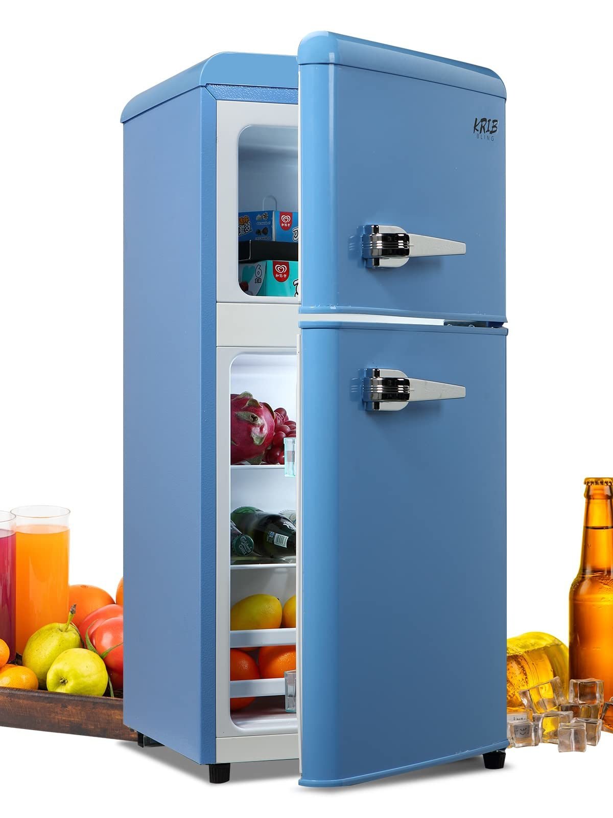 KRIB BLING 3.5Cu.Ft Compact Refrigerator Mini Fridge with Freezer, Small Refrigerator with 2 Door, 7 Level Thermostat Removable Shelves for Kitchen, D KRIB BLING 3.5Cu.Ft Compact Refrigerator Mini Fridge with Freezer, Small Refrigerator with 2 Door, 7 Level Thermostat Removable Shelves for Kitchen, D